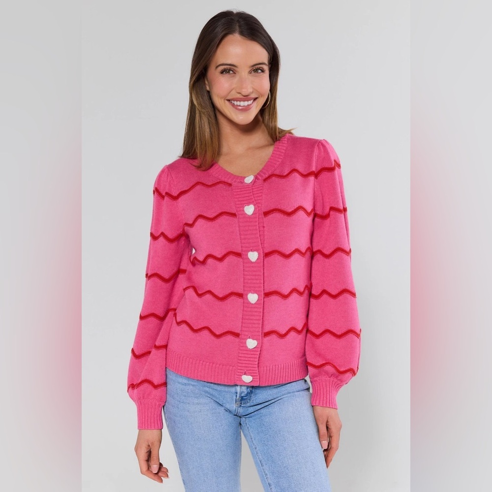 Avara Raquel Pink Striped Knit Cardigan | Size Medium | NWT